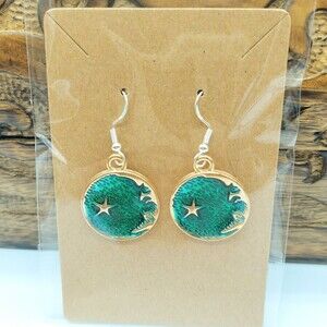Celestial Moon Earrings Green